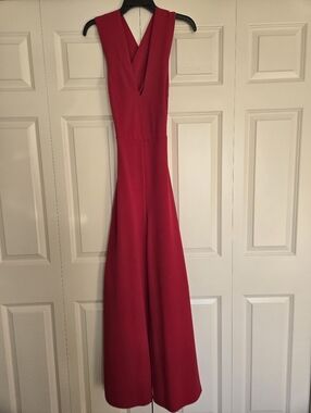 Lulus Red Wide Leg Jumpsuit Deep V Neck Open Back Elegant Formal Size M